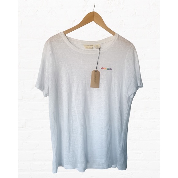 Christian Siriano | Tops | Nwt Christian Siriano 0 Linen Rainbow Peace  Pride White Tee Shirt | Poshmark